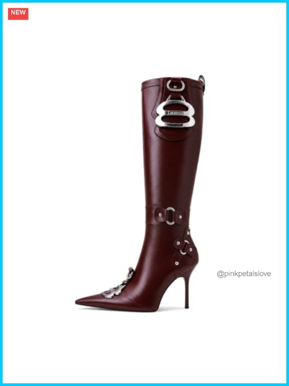 Croc-Embossed Faux Leather Knee High Boots Pointed Stiletto Heel Buckle